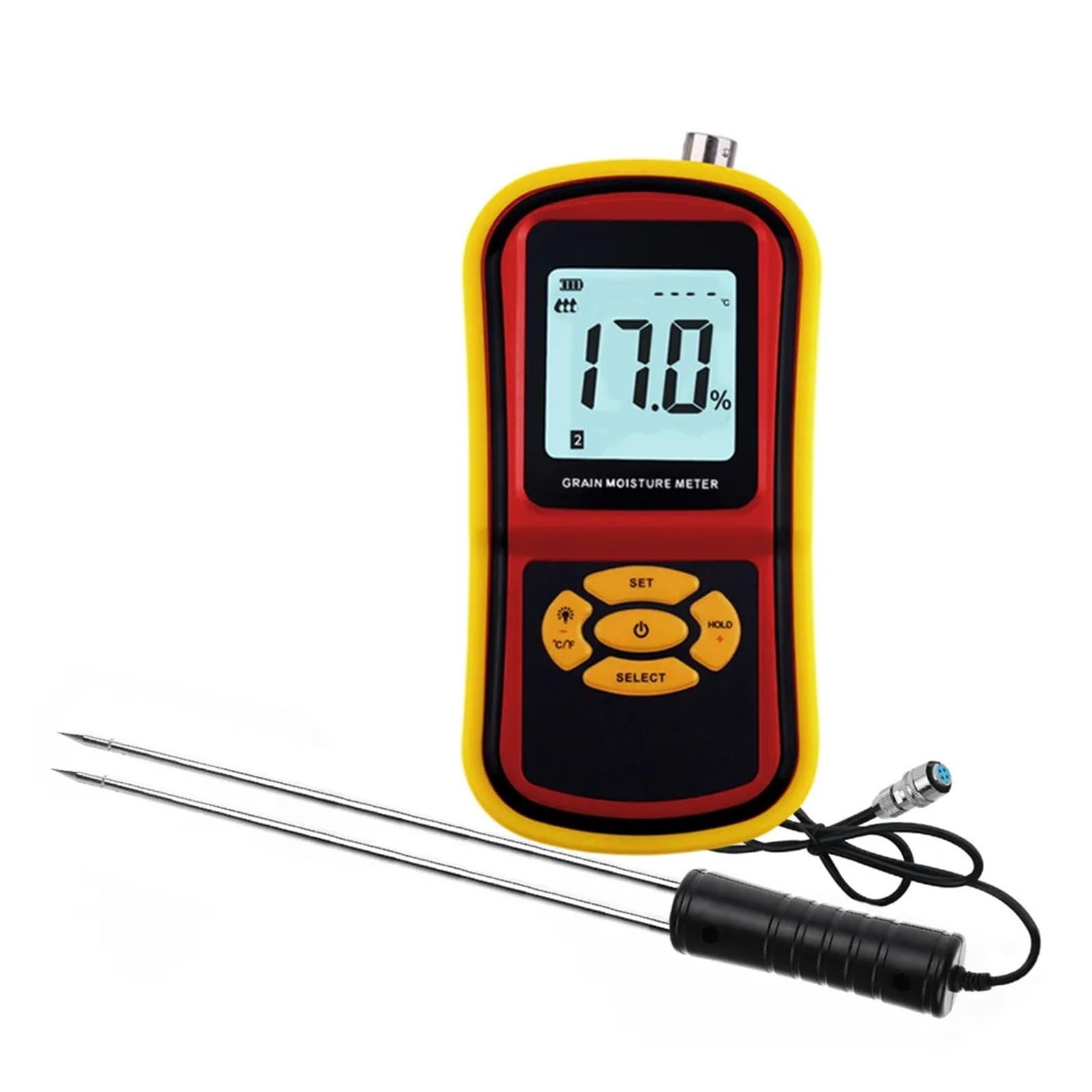 Cyfrowy Wilgotnościomierz Handheld LCD Digital Grain Moisture Meter Hygrometer With Measuring Probe For Corn Wheat Rice Bean do Testowania Zawartości Wody