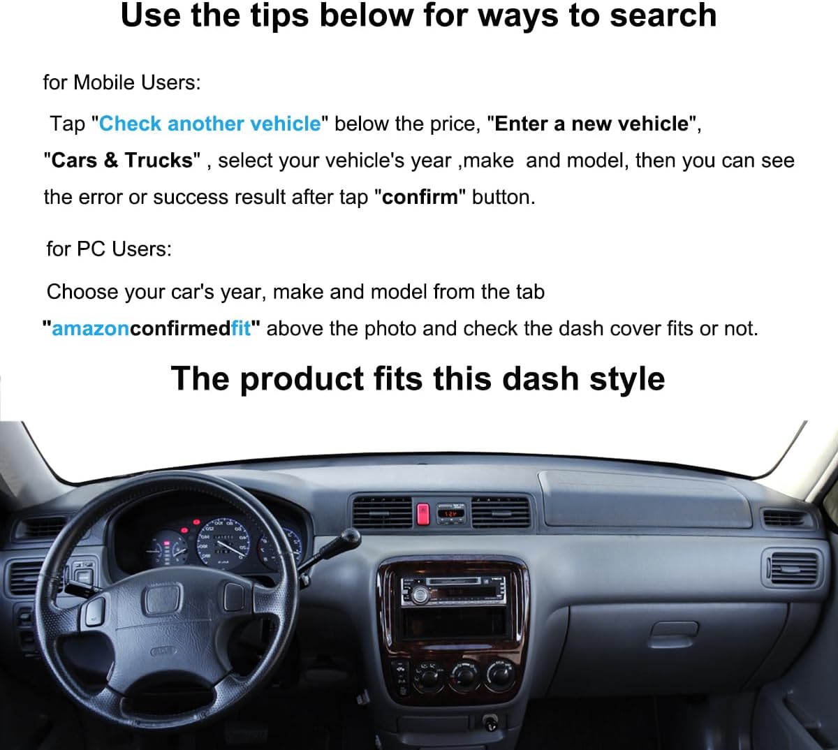 Dash Cover Mat Custom Fit for Honda CRV Dashboard Cover Pad Cap Carpet Protector J244 (Black)