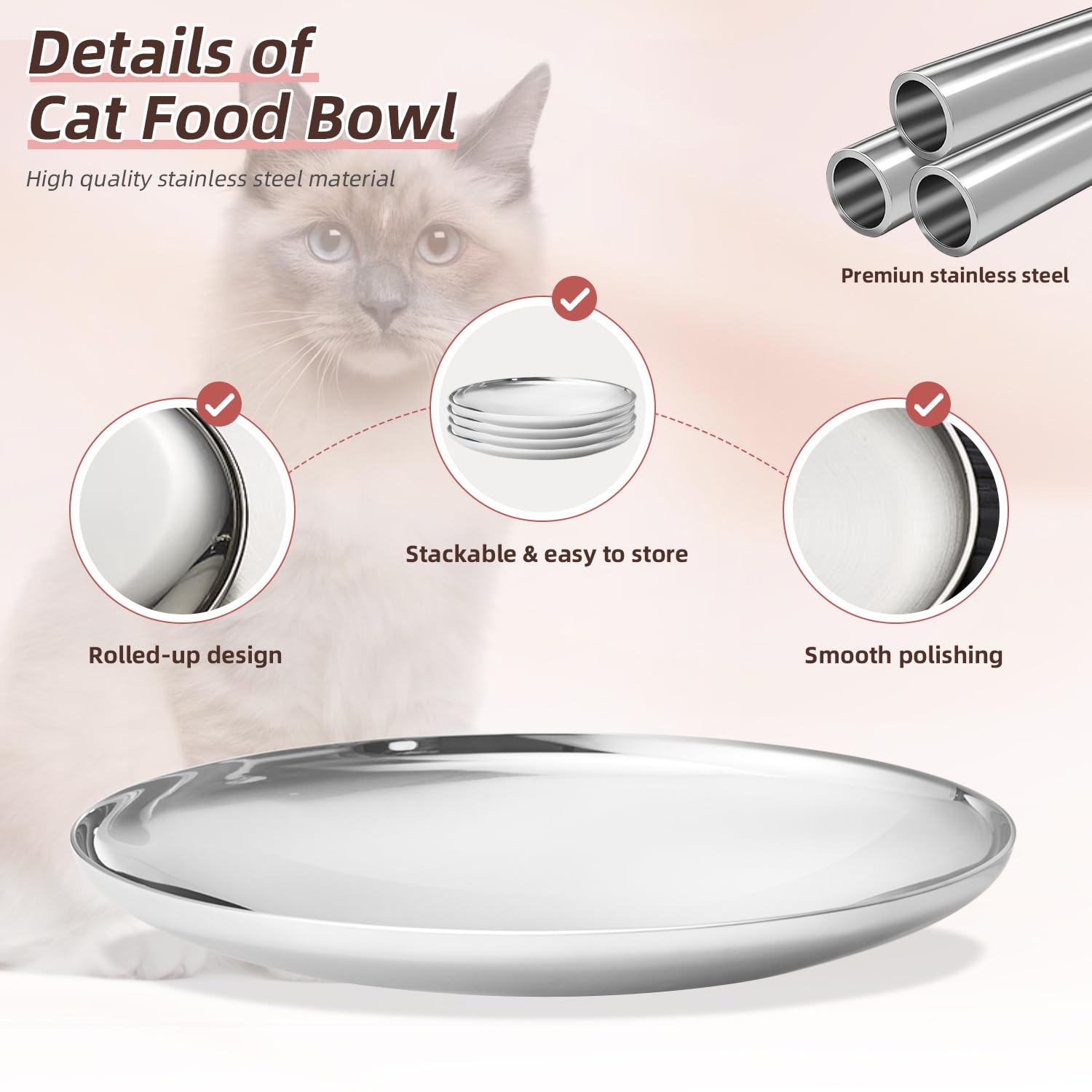 12 ciotole per cibo per gatti in acciaio inox, piccole e piatte da 17 cm, perfette per gattini, gatti, furetti, gatti randagi