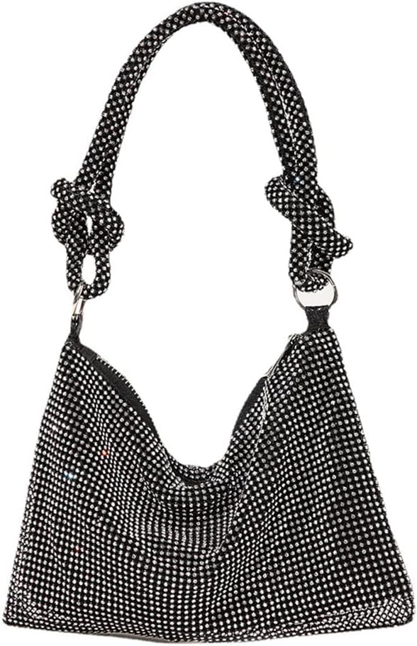 Rhinestone Purses for Women Chic Sparkly Evening Handbag Bling Hobo Bag Shiny Silver Clutch Purse for Party