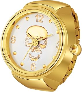 Men Women Finger Watches Gold Plated Elastic Watch Rings Simple Round Quartz Ring Watches