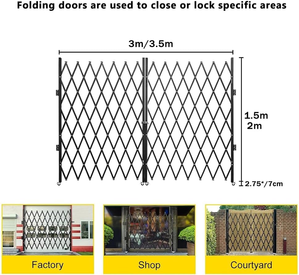 Foldable Safety Barrier with Wheels Expandable Traffic Control Fence for Warehouses Garages and Vehicle Entrances (2x3.5m) - Portable Security ution