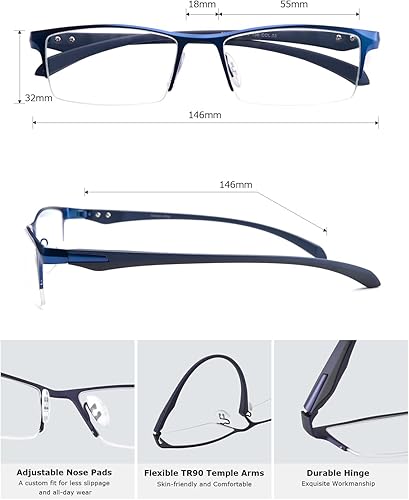 Miniatura 7 de Lentes bloqueadores azules para hombre, rectangulares sin armazón, para computadora, luz azul, antirreflejos, para juegos UV (anteojos de metal azul