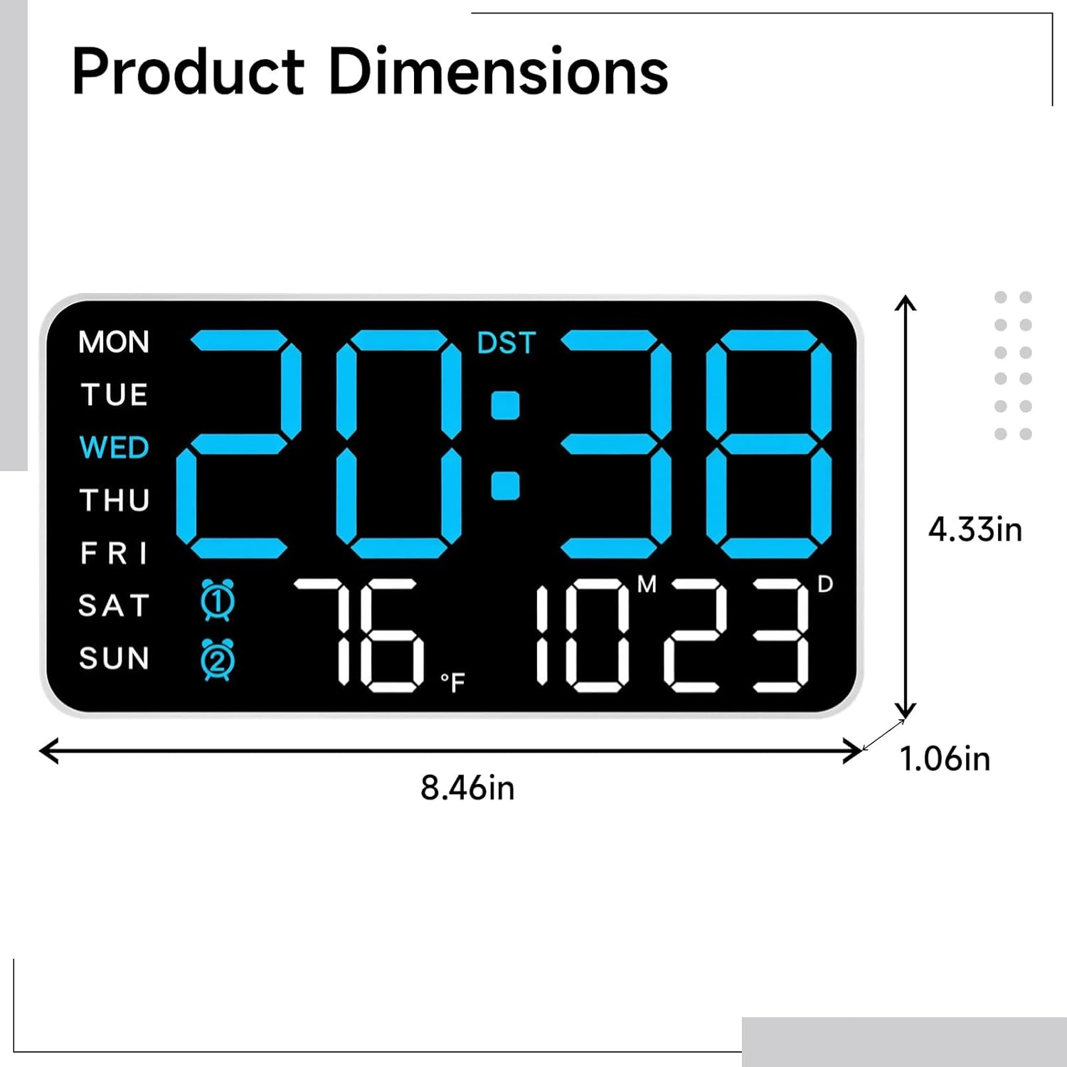 Frameless Digital Clock With Led Backlight, Dual Alarm, Temperature & Humidity, Ideal For Living Room And Bedroom