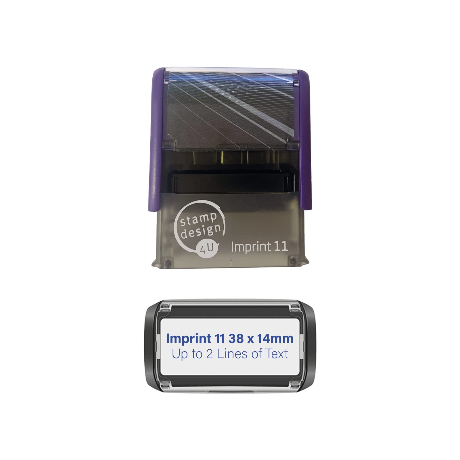 Stamp Design 4U Blue Imprint 11 38 X 14Mm - 2 Line Custom Stamp With Ink Personalised Self-Inking Business Address Rubber