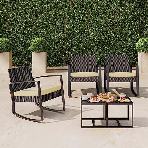 Bealife Set Giardino，Salottino Da Esterno，Set Di Mobili Da Balcone In Rattan, ，Set Da Balcone 3 Pezzi Per Portici, Cortili, Terrazzi, Balconi, Bordo Piscina (Beige) - 6