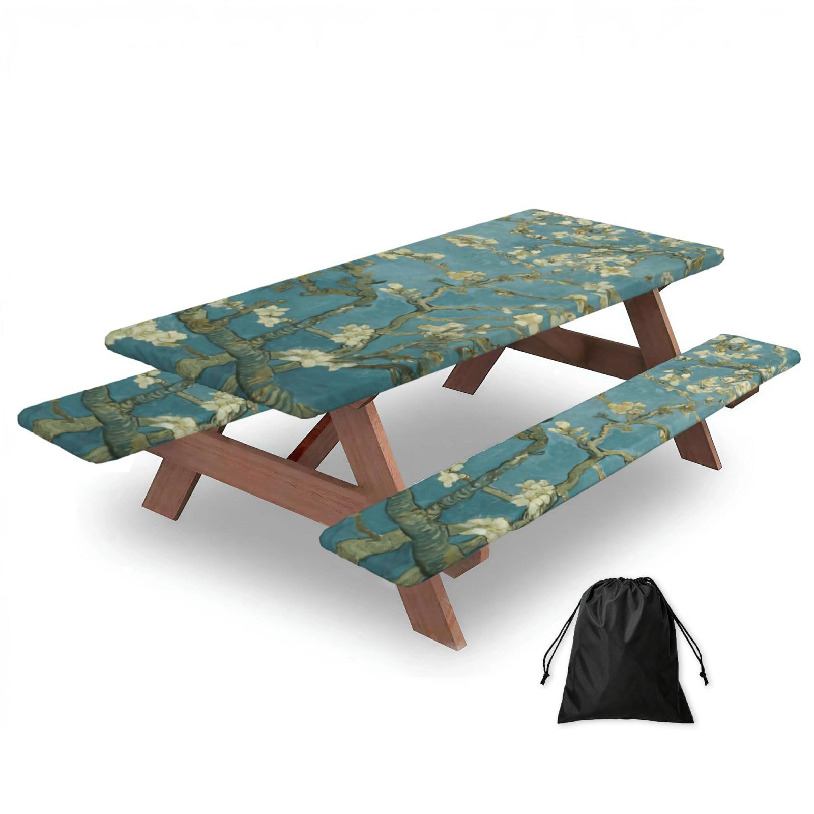 AYYQWE Almond Blossom Print Picnic Table Bench Cover Outdoor Garden Party Decor Daily Accessory Gift