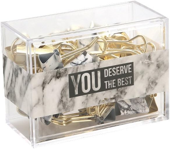 MEITAN Marble White and Gold Binder Clips 25 Count Small Size 3/4" Width in a Acrylic Box (3/4" (19mm))