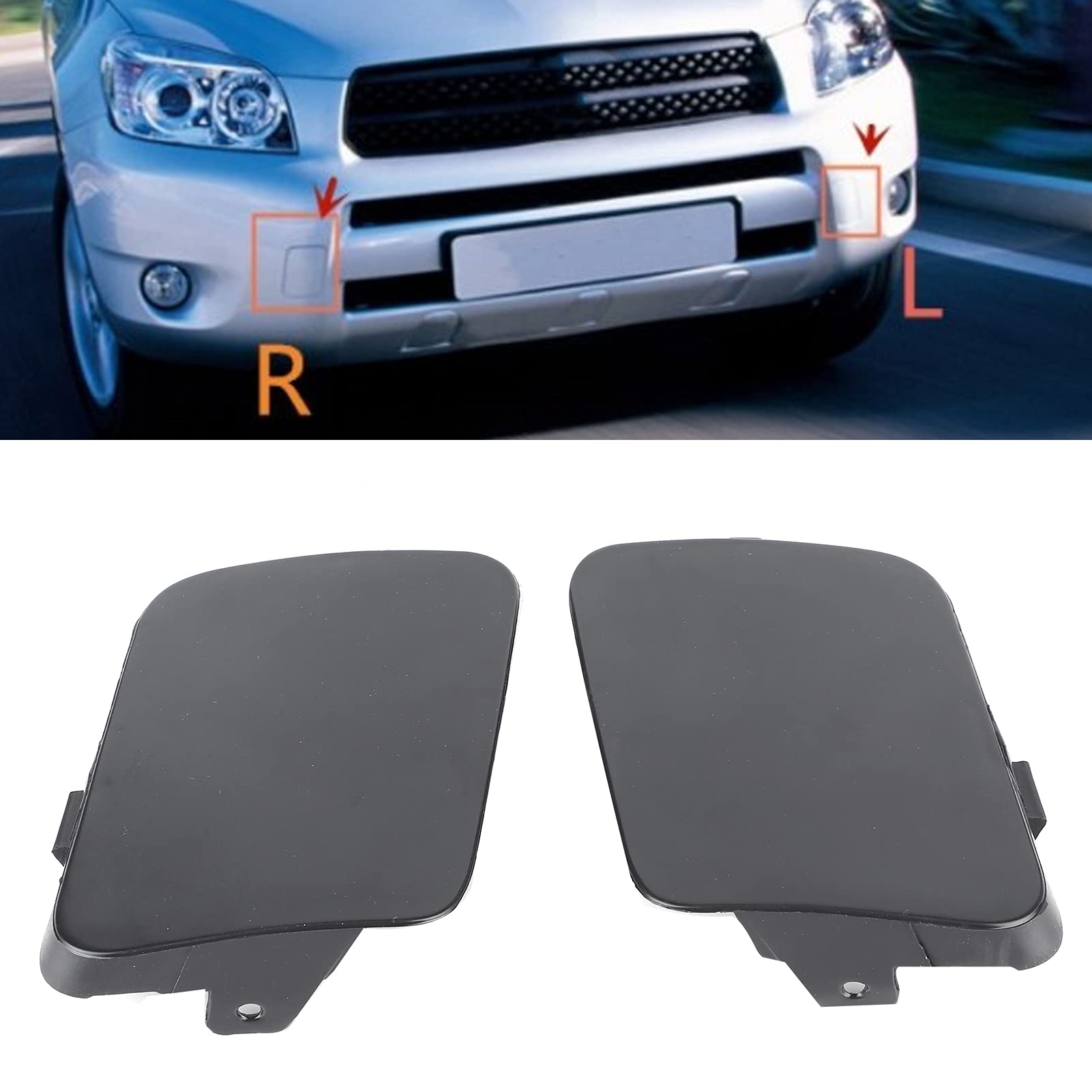 Coperchio Staffa Gancio Traino Paraurti Anteriore 2 Pezzi, Coperchio Gancio Paraurti Anteriore ABS Nero Adatto Per RAV4 2005-2008 53286-42931 53285-42930