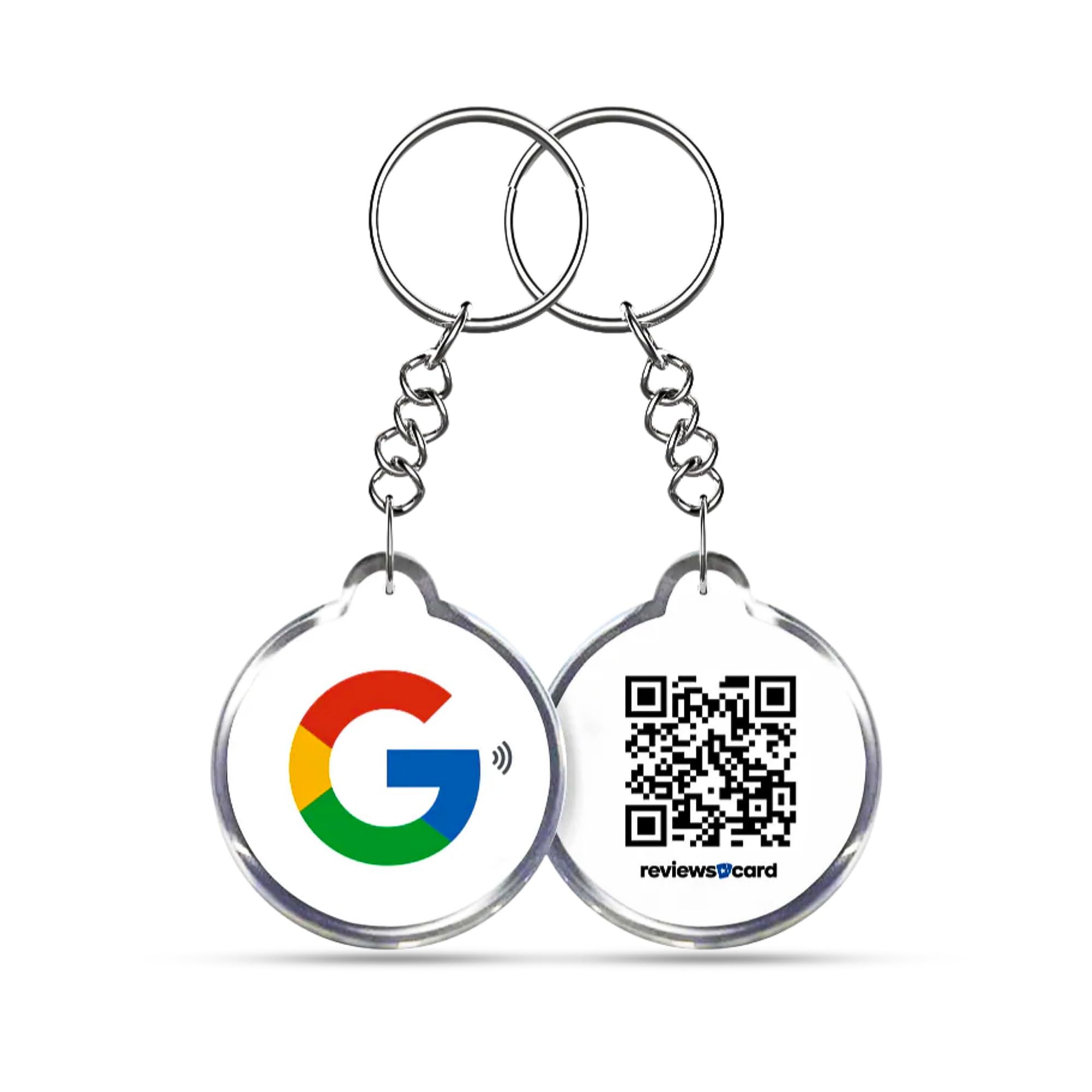 Smart NFC Review Keyring | Contactless Customer Feedback Keychain with NFC Tap & QR Code | Compatible with Google Review System | Works with All Smartphones | White | ReviewsCard