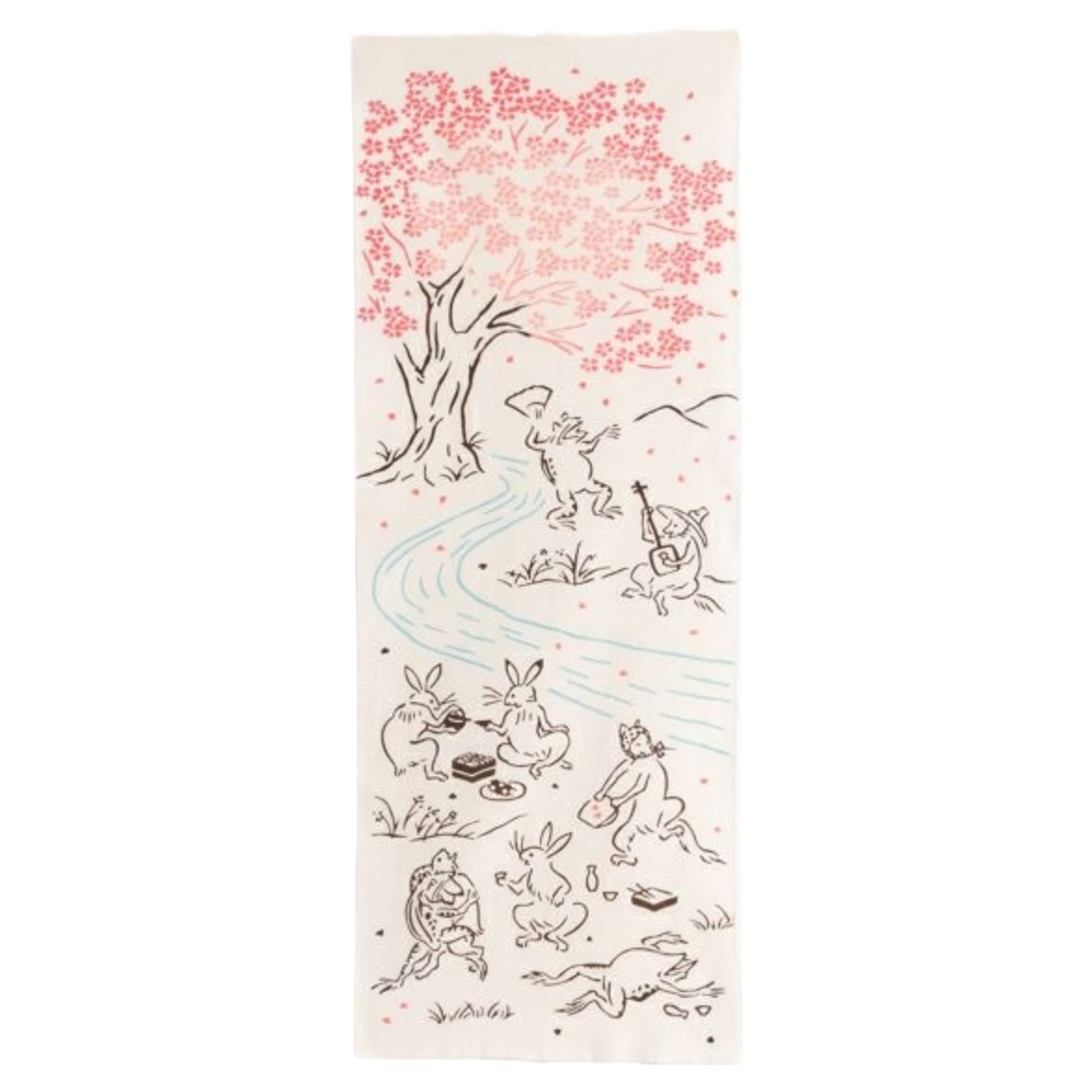 Kamawanu Chusen-dyed Tenugui, Hanami no Feast, Birds and Beast Caricatures, Made in Japan, Size: 13.0 x 35.4 inches (33 x 90 cm), 100% Cotton, Prime Spring Pattern (Hand Towel, Flower Viewing Banquet)