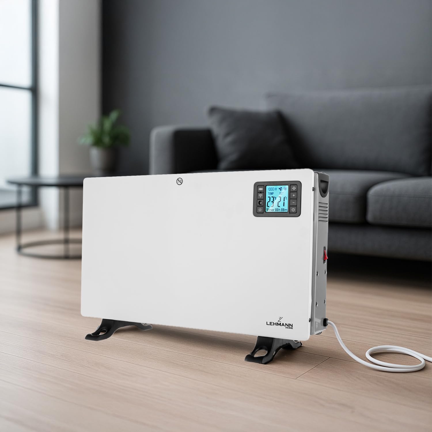 LEHMANN LHOHC-2013C Termoconvettore Elettrico 2000W, con 3 Livelli di Riscaldamento, Termostato Regolabile con Telecomando, Silenzioso, Compatibile con WiFi, Ideale stufa per casa e ufficio