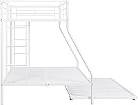 Vista 8 de Twin Over Full Metal Bunk Bed with Trundle, Heavy Duty Bunk Beds Frame with 2 Side Ladders and Safety Guard Rails,Triple Metal Bunk Bed Frame, No