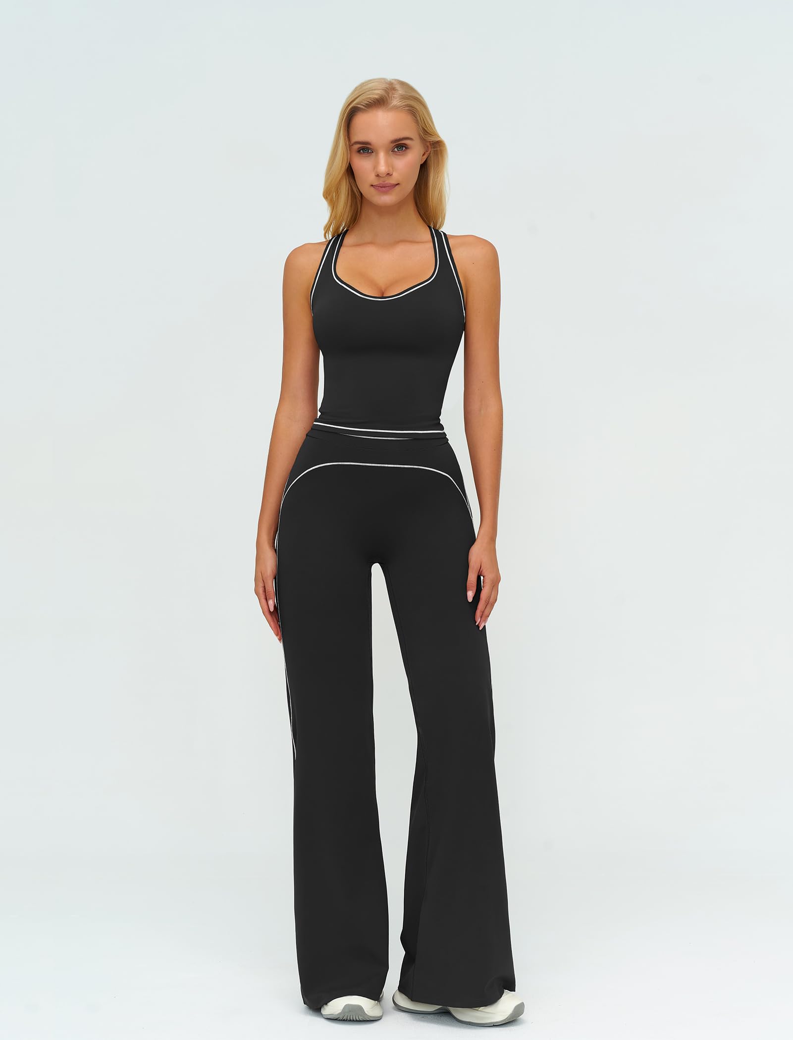 IDOPIP Sport-Set Damen Zweiteiler: Gym Set mit Tanktop Racerback Yogahose mit geradem Bein - Sportanzug für Fitness Yoga Pilates Workout