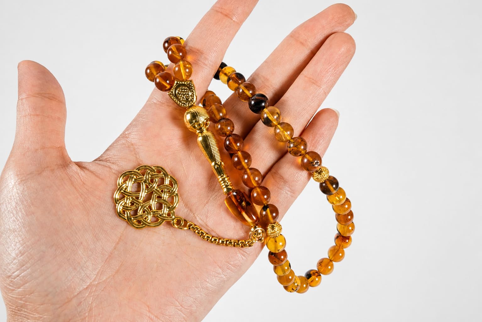 1 szt. Natural Amber Tasbih 45 Beads Misbaha Tesbih, ręcznie wykonane gładkie muzułmańskie koraliki z licznikiem i certyfikatami, pudełko prezentowe, Ramadan Eid Hajj Umrah prezent dla mężczyzn