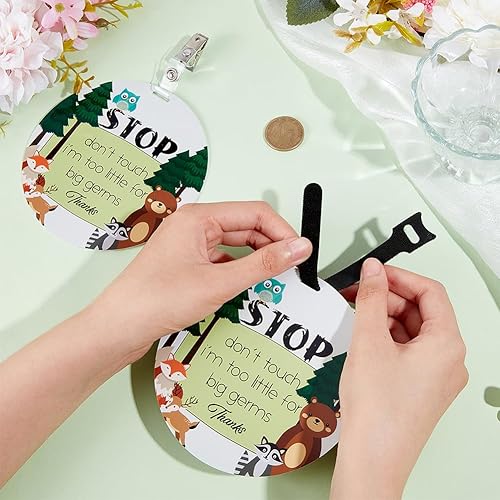 Miniatura 3 de PLIGREAT Paquete de 2 carteles de bebé con texto en inglés Please Dont Touch, Stop Touching Baby Carriers para portabebés, asiento de automóvil de