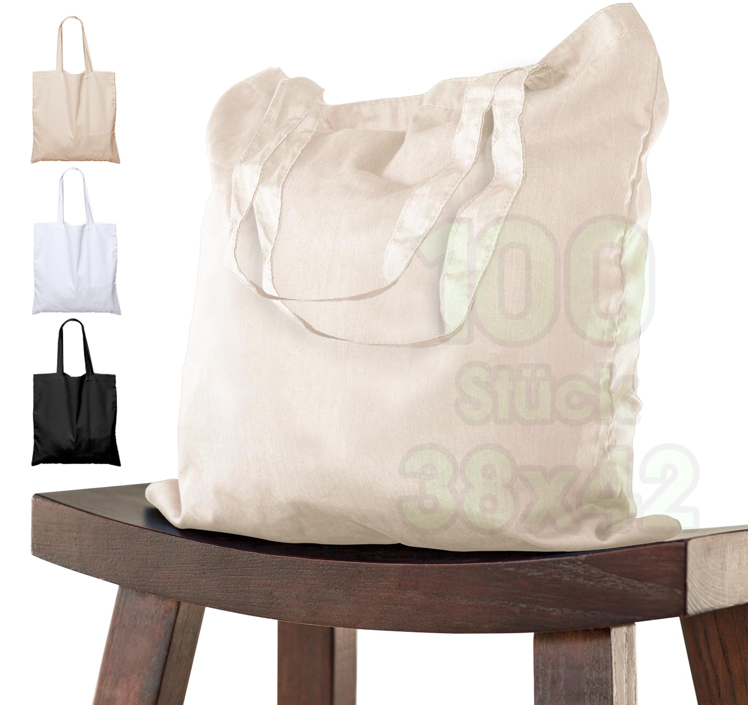 ELES VIDA Bolsa de Algodón 38x42 cm Con Dos Asas Largas, Sin Impresión para Transporte y Compra, Natural