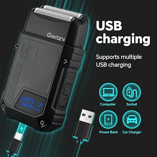 Miniatura 7 de Gertzy Afeitadora eléctrica para la cara de los hombres, afeitadora inalámbrica para barba, resistente al agua en seco y húmedo, afeitado ajustable