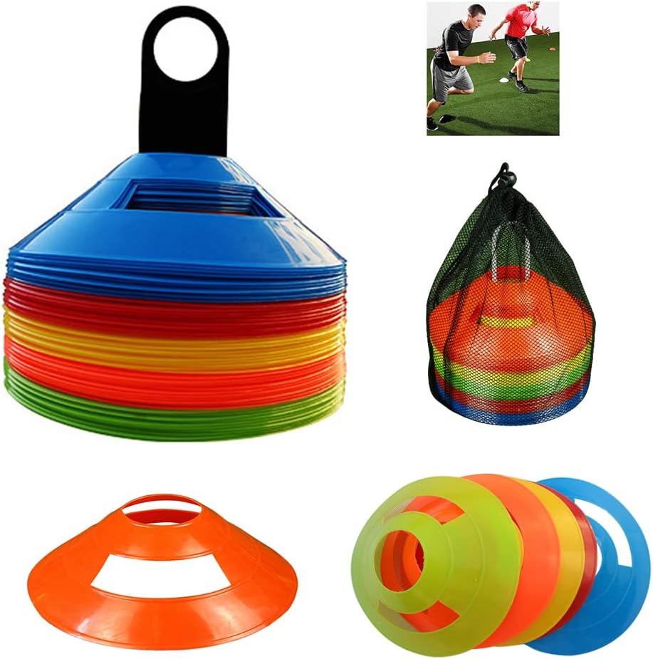 Agility Cones, 21 * 10 * 10 50pcs Disc Cones Soccer Cones with Carry Bag and Holder for Training Football Sports Field Cone Markings