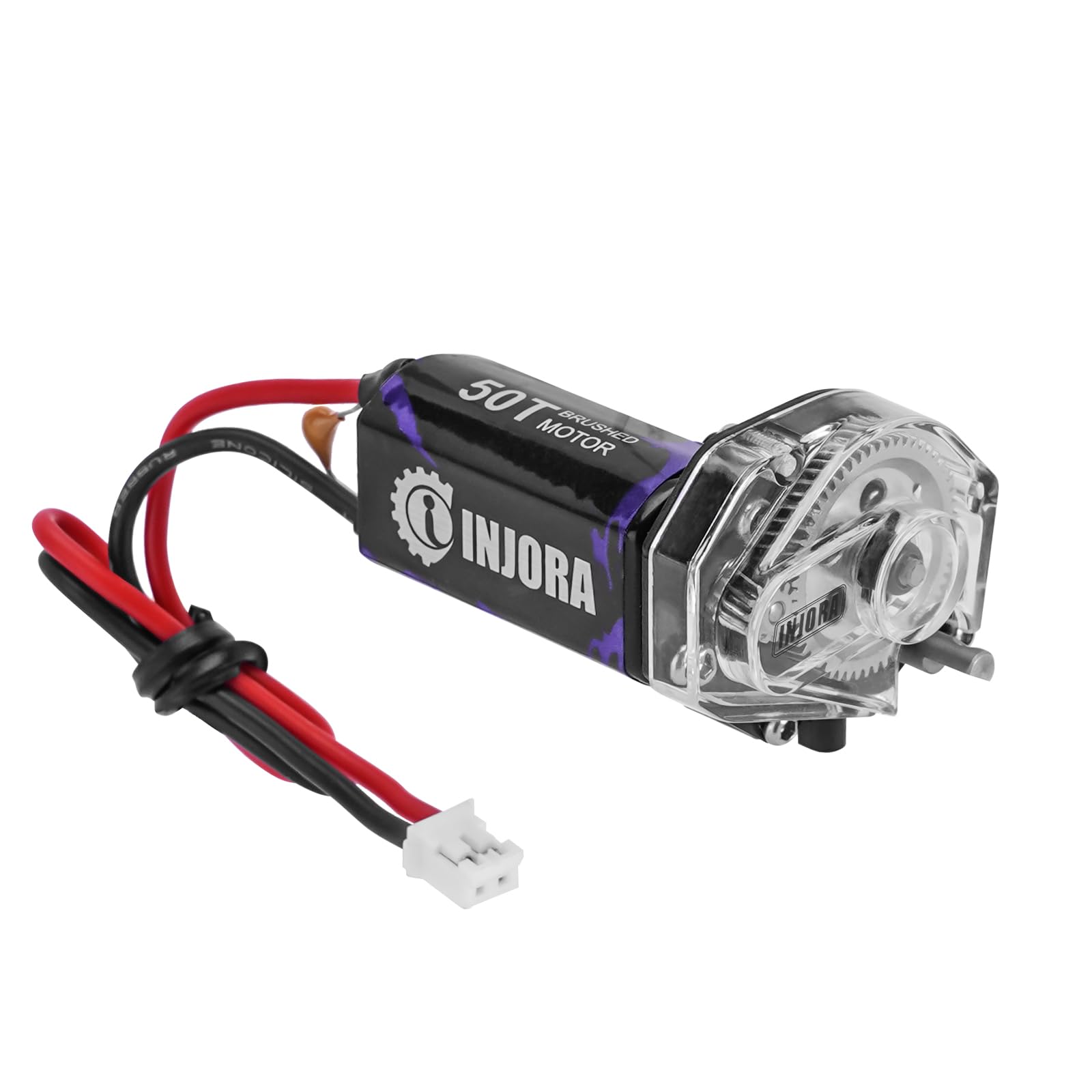 INJORA Aluminum Acrylic Transmission with 050 Brushed Motor 50T for 1/24 RC Crawler SCX24 Upgrade, Black - Image 4