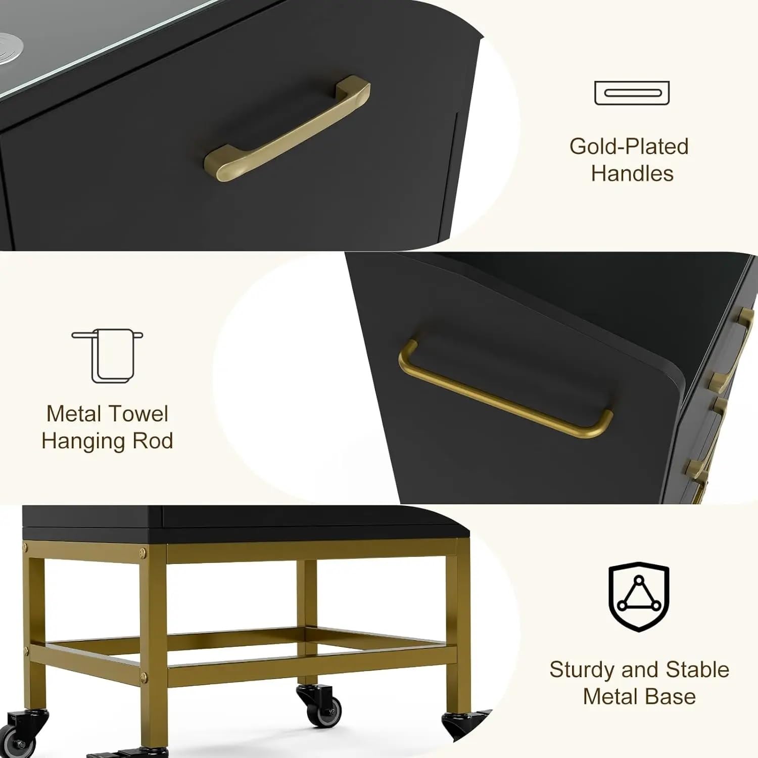 Carrello Portaoggetti per salone di bellezza, mobile per postazioni per parrucchiere con piano in vetro per stilista con supporto per asciugatrice carrellino cucina