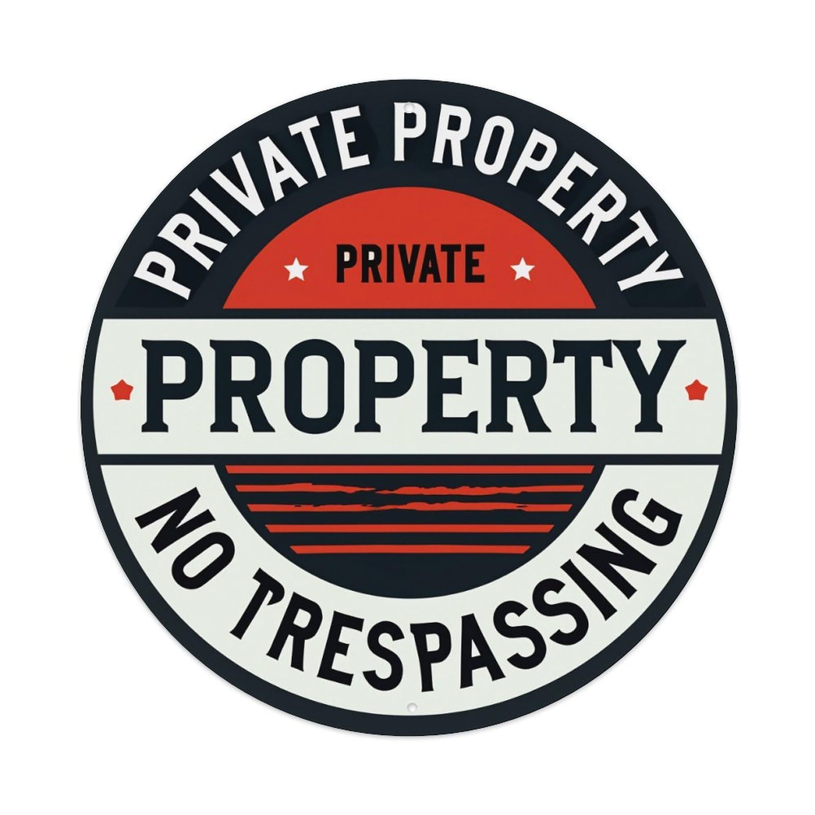 Private Property No Trespassing Round Tin Sign Retro Metal Sign for Cafe Bar Pub Home Game Room Gym Club Wall Decoration Vintage Metal Poster 8x8 Inch