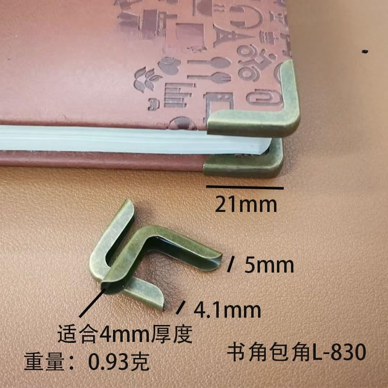 osłony narożników książek, 21MM 50/100PCS Metalowe narożniki ochronne do książek w kolorze jasnozłotym, narożniki do albumu ze zdjęciami(Light Gold,100pcs)