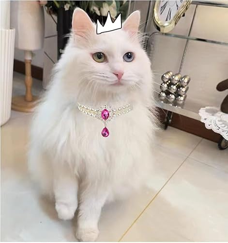 Miniatura 3 de Collar de perlas de 2 filas para gatos, collar de perlas para perros, collares de diamantes de imitación para perros pequeños, accesorios de collar