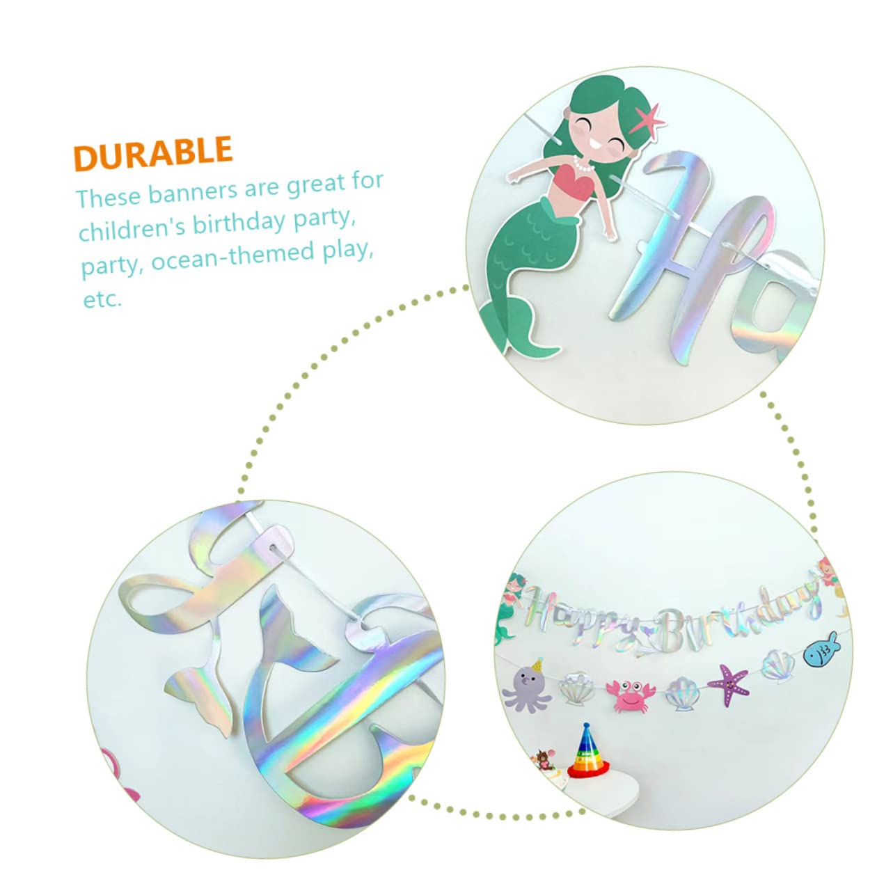 Toyvian 4pezzi Festa Compleanno Sirena Banner Decorativo Per Compleanno Bambina Decorazioni Per Feste Tematiche Sottomarine Facile Da Appendere e Rimovibile