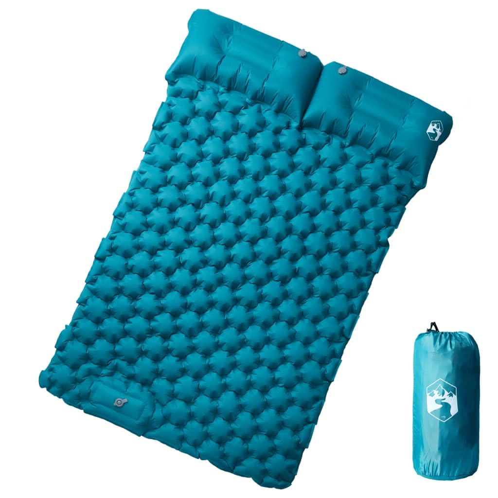 Colchoneta doble con cojín autoinflable azul para senderismo, playa, viaje, tienda de campaña
