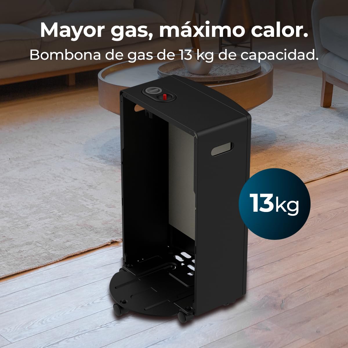 Cecotec Estufa de Gas ReadyWarm 5300 Catalytic. 3000W de Potencia en 2 Niveles, Calor Uniforme, Triple Sistema de Seguridad, Compatible con Bombonas de Gas de 13kg de Capacidad, Asas y 4 Ruedas