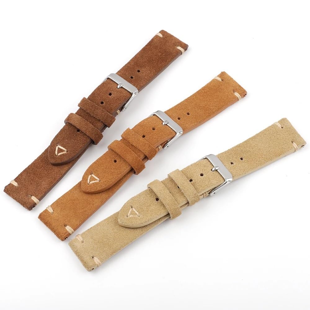 Vintage Wildleder Leder Watchband Braun Beige 20mm 22mm Uhrengurt Retro Weiches Armband Austausch