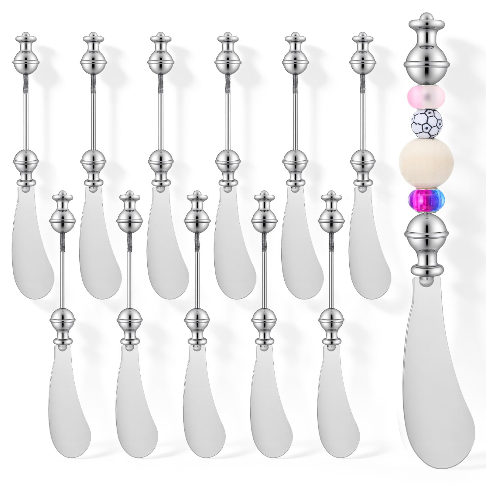 View 1 of 12pcs Cheese Spreader Knives DIY Decorative Beaded Butter Spreader Knives Stainless Steel Cheese Spreaders Beadable Cake Serving Utensil for Charcuterie Board Wedding Christmas Party Accessories Favor