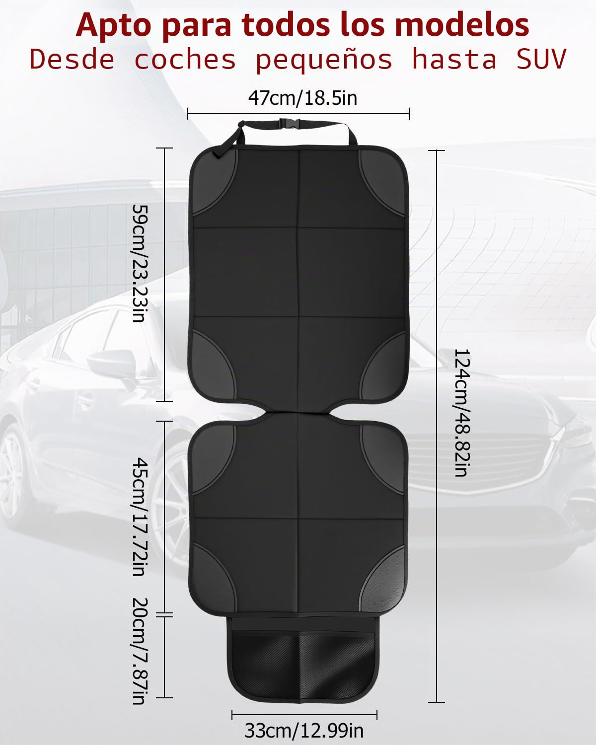 2 Piezas Protector Asiento Coche Silla Bebe, Protector Asiento Coche, Impermeable y Antideslizante con 2 Bolsillos, Funda Segura para el Asiento Infantil Apta para Todoterrenos, Coches