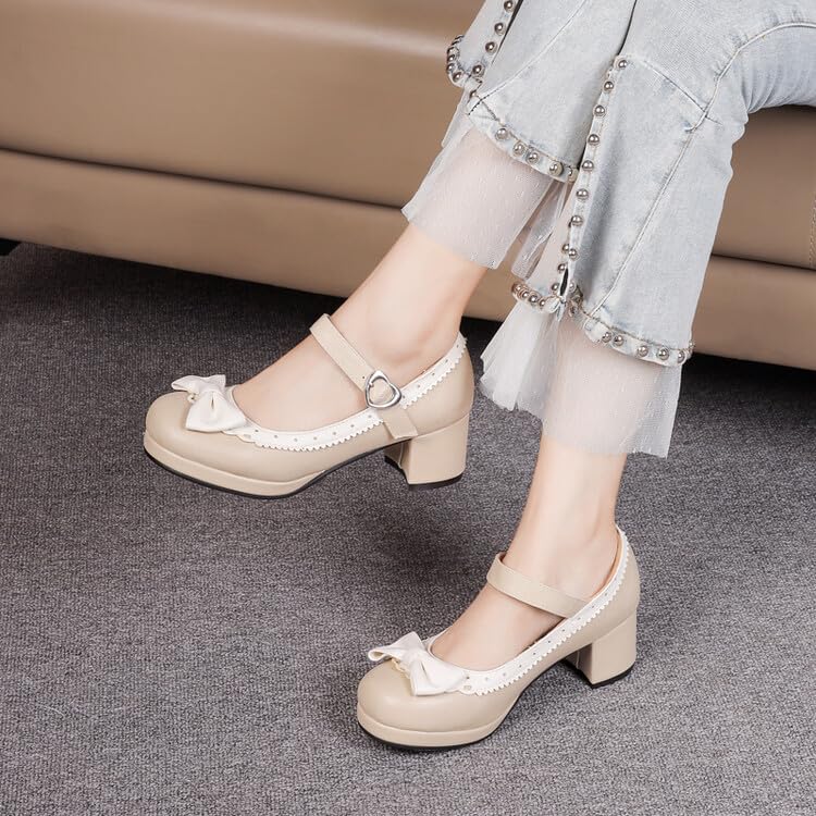 Women's Lolita Ruffles Bows Square Heel Platform Mary Janes Pumps2