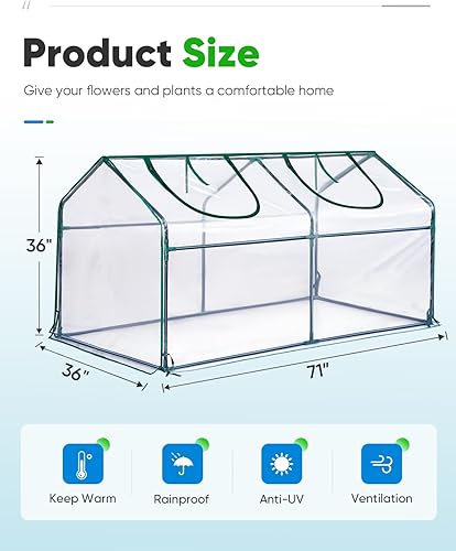 Vista 14 de Quictent Invernadero portátil de 95 pulgadas de ancho x 36 pulgadas de profundidad x 36 pulgadas de alto, 2 ventanas de malla y gran puerta de Verde