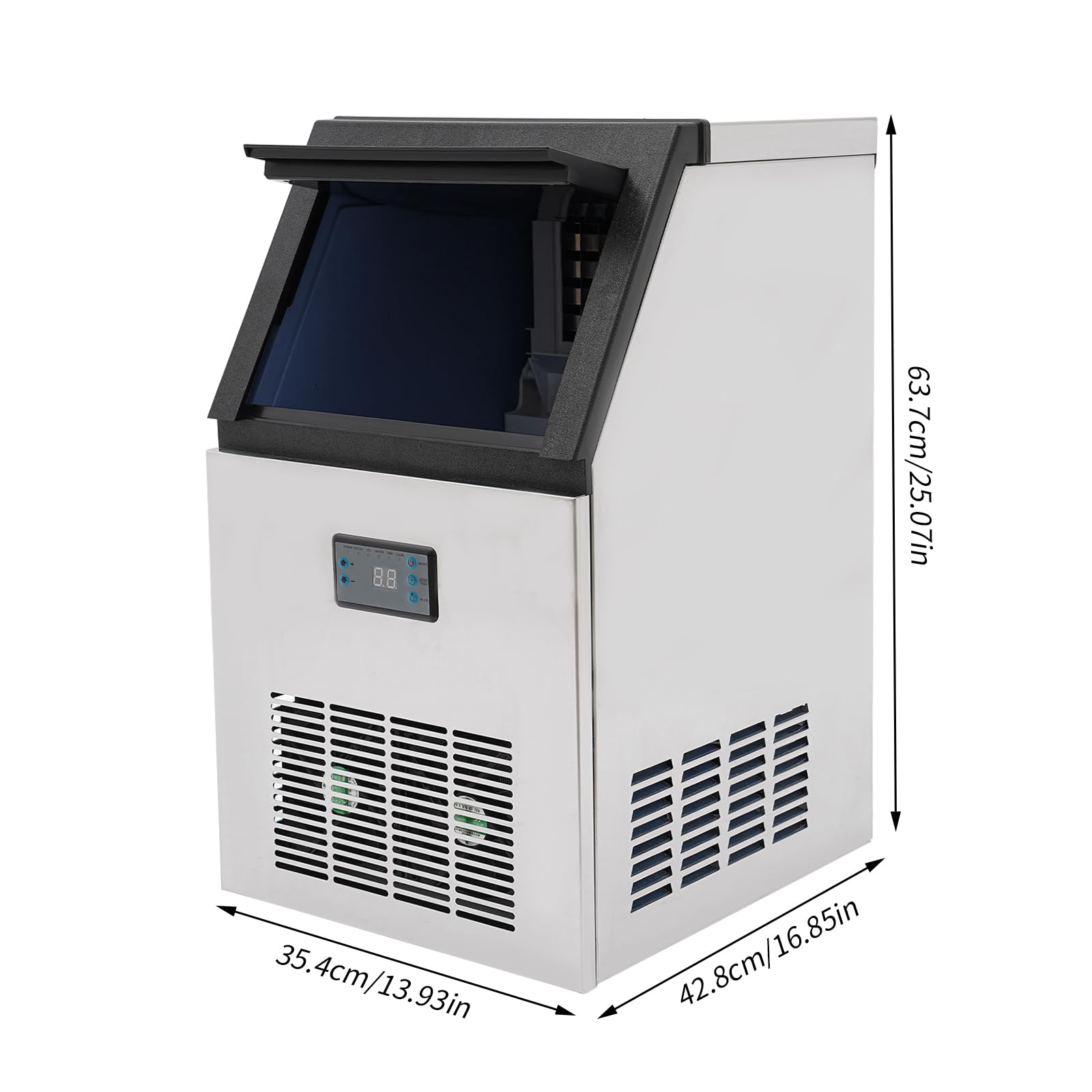 Macchina per cubetti di ghiaccio commerciale 75KG/24H per cubetti di ghiaccio commerciali in acciaio inox, per casa, ufficio, ristorante, bar, caffettiera