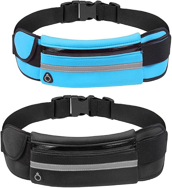 NF 2 Pack Men and women Running Pouch Belt Waist Pack Bag, Adustable Workout Gym Fanny Pack Perfect for Running Walking Cycling Outdoor exercise(Black & Blue)