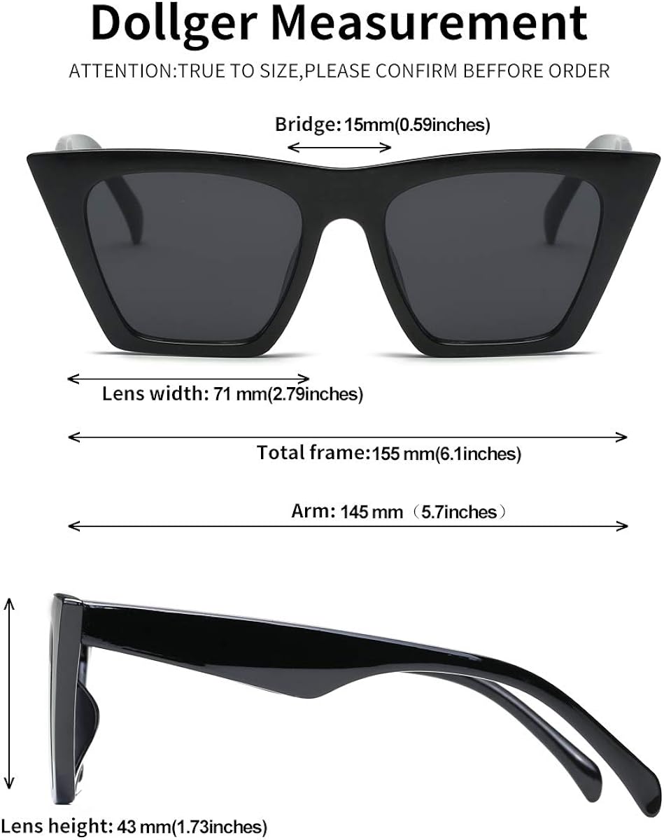 Dollger Square Cat Eye Sunglasses for Women Fashion Retro Classic Cateye Sunglasses UV400 Protection A1-black and Tortoise