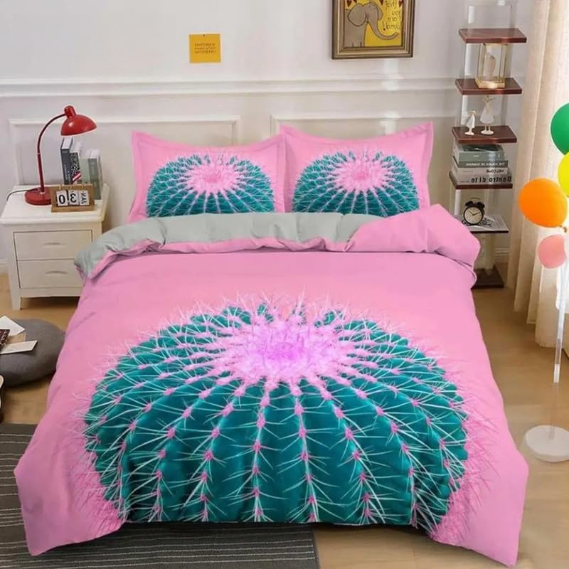 Funda nórdica de cactus morado 155x220 para cama de 90 cm en microfibra suave