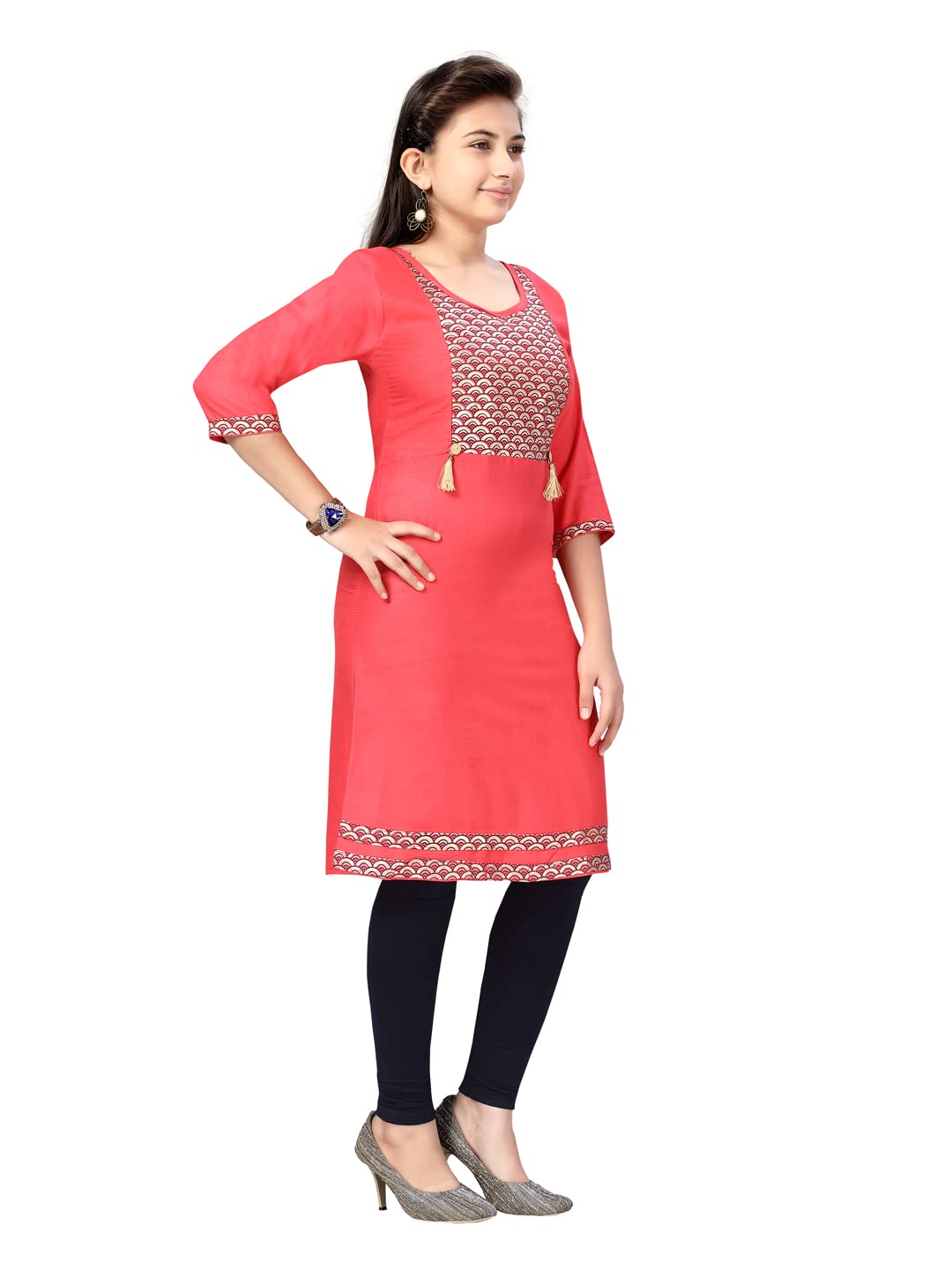 Aarika Girl's Cotton Kurti Legging Set (Kl-E-22_Gajri-Navy Blue_40)