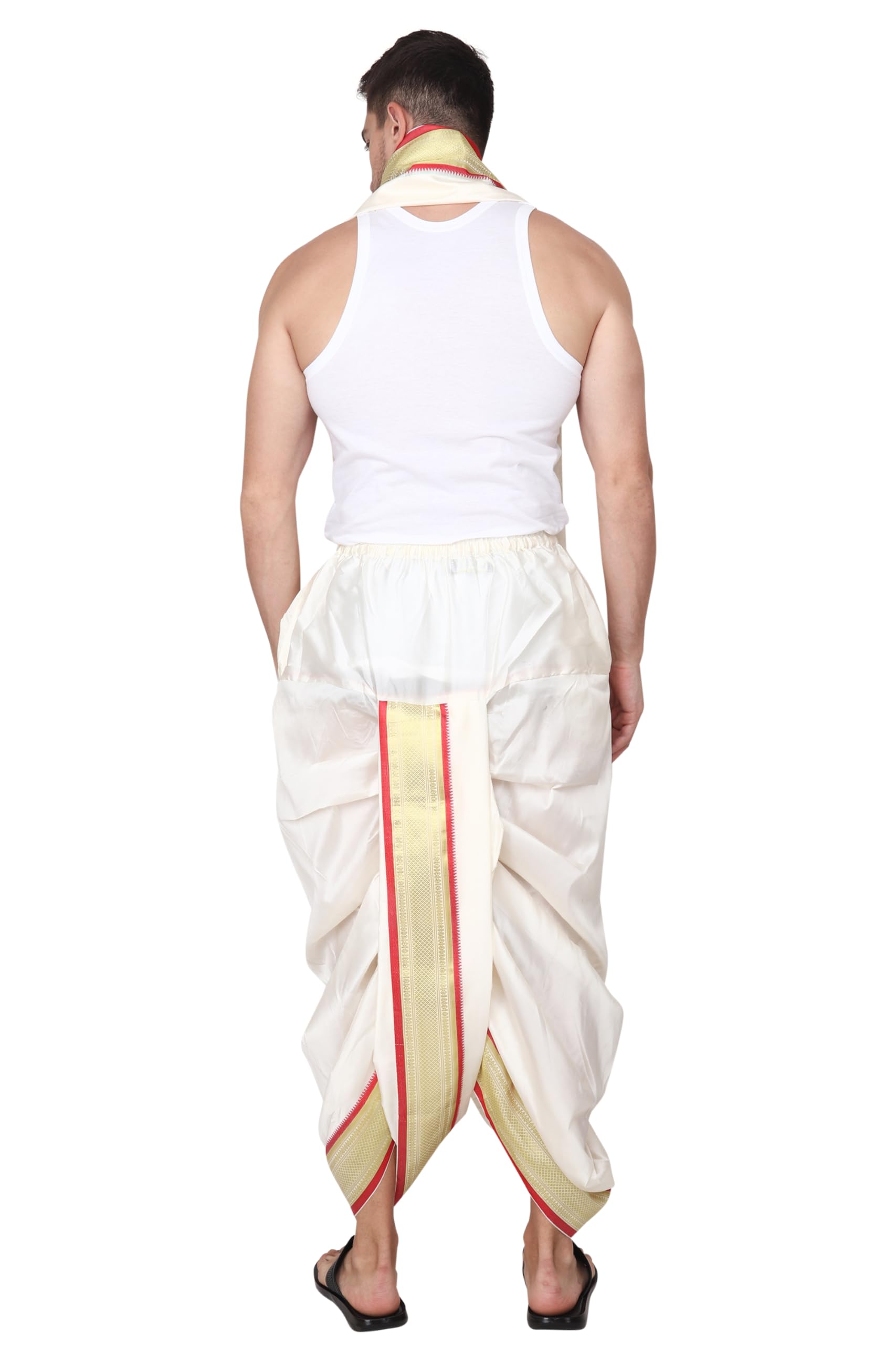 Rameshwaram Fabrics Readymade Dhoti for men with Sherwani Style Silk Kurta, Suitable for Marriage, Pooja, Festival (XL-Extra Large -42, Cream) - Image 3 thumbnail