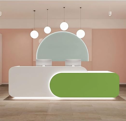 Reception Desk L Shape - Front Desk with Locked Drawers and Hidden LED Lighting, No Assembly Required, for Commercial Counter, Beauty Salons, Retail Counters and Office