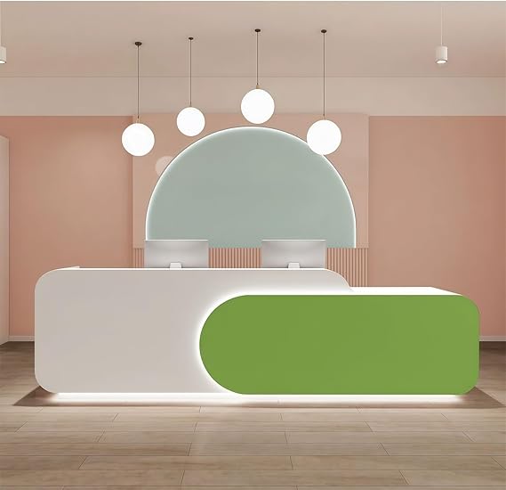 Reception Desk L Shape - Front Desk with Locked Drawers and Hidden LED Lighting, No Assembly Required, for Commercial Counter, Beauty Salons, Retail Counters and Office