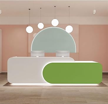Reception Desk L Shape - Front Desk with Locked Drawers and Hidden LED Lighting, No Assembly Required, for Commercial Counter, Beauty Salons, Retail Counters and Office