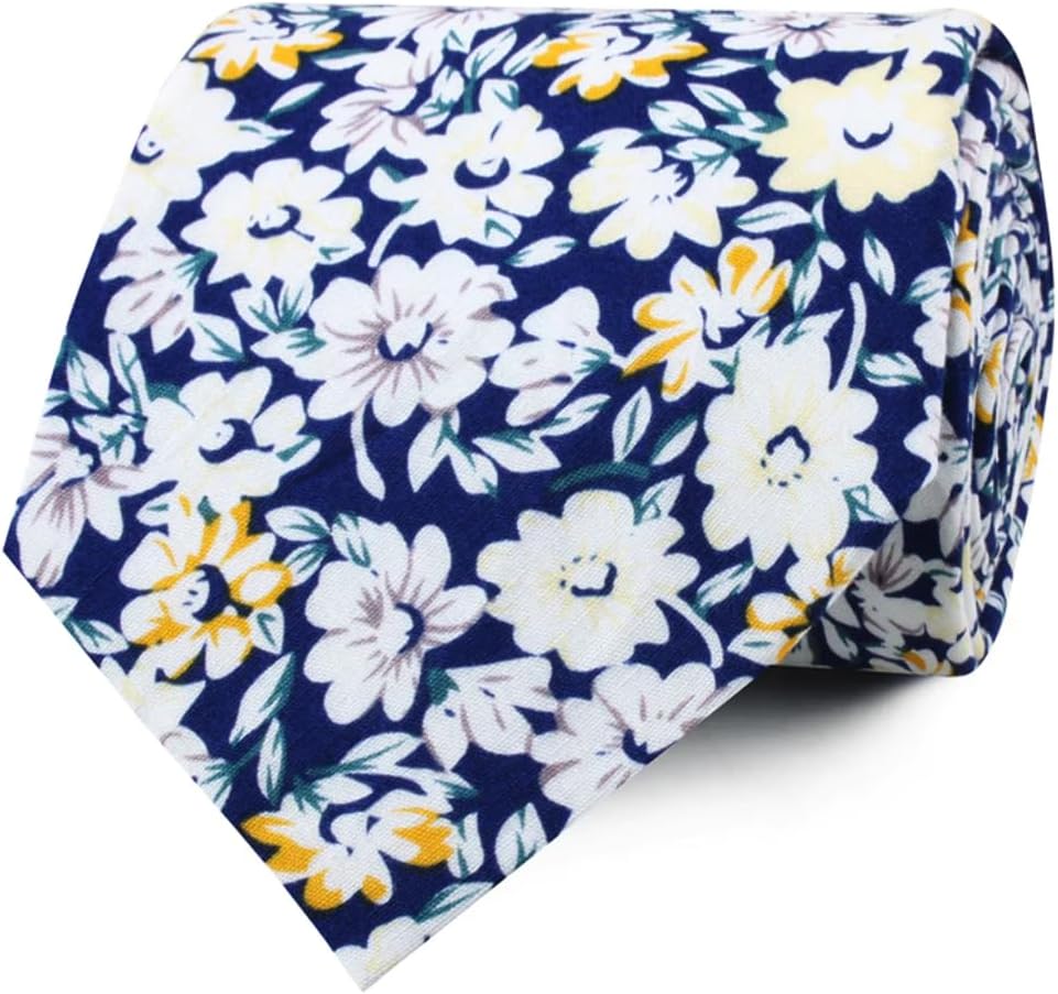OTAA Puerto Rico White Flower Necktie Casual Ties for Men - Perfect Neck Tie for Groomsmen Wedding Ties or Formal Occasions - Ideal Gifts for Him