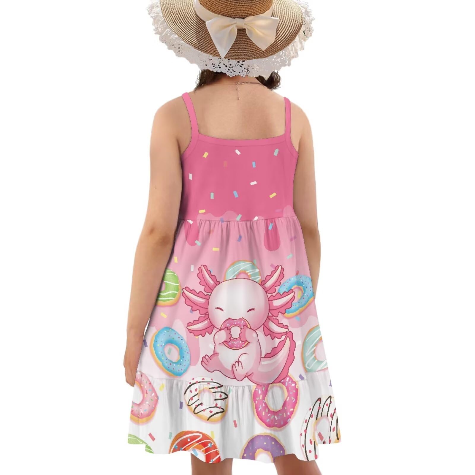Youngerbaby Axolotl Dresses for Toddle Girls Size 7T 8T Candy Spaghetti Strap Crew Neck Sundresses Midi Sundress Back to School Outfits Summer One Piece Dress