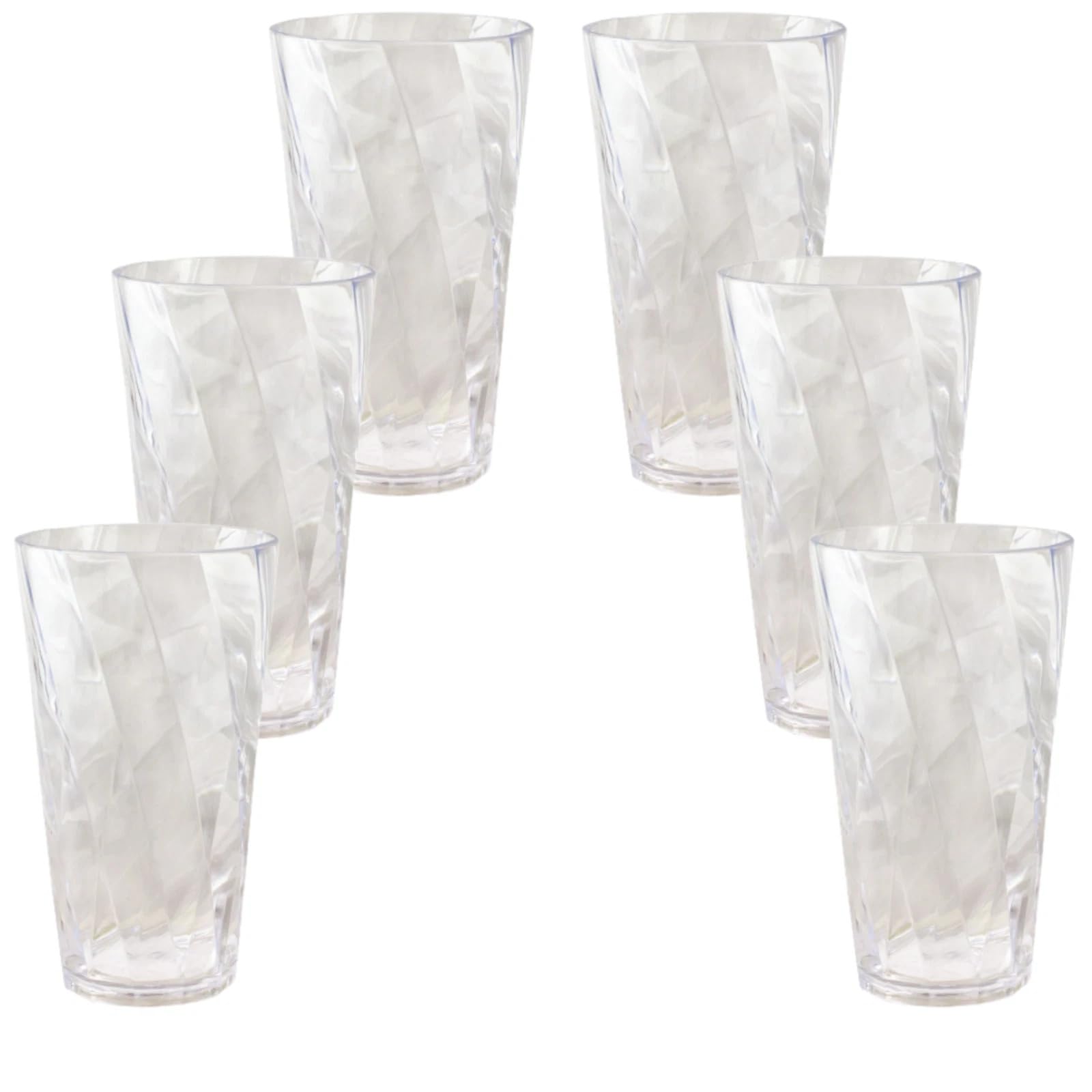 Garden Mile 600ml Acrylic Clear Drinking Glasses Tumblers Set Stackable 15cm x 8cm Water Drinking Glasses Set of 6 Pint Glasses for Picnics, BBQ’s & Everyday Use Glass Tumbler Set