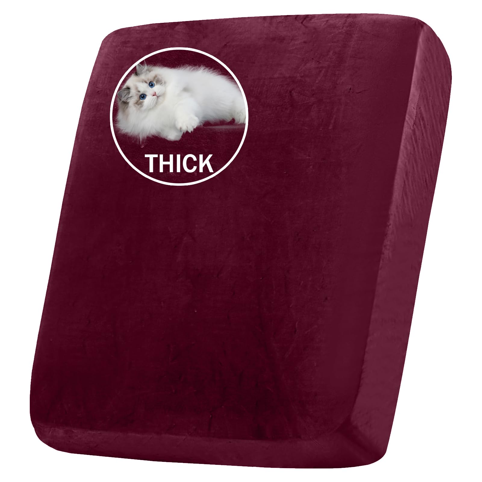 Stretch Velvet Sofa Seat Cushion Cover, Removable Sofa Couch Covers with Elastic Bottom, Washable Furniture Slipcovers Protector for Kids and Pets (Large 1-Seater,Wine Red)