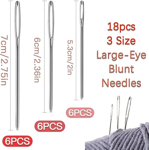 Miniatura 2 de Joyangy 18 agujas romas de ojo grande de 3 tamaños, agujas de tejer de hilo de 22.362.75 pulgadas, agujas de coser de tapiz de metal para proyectos